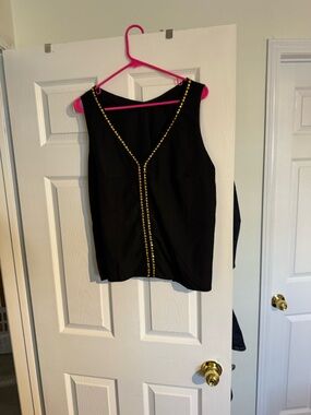 Black Sleeveless Top with Gold Chain Trim